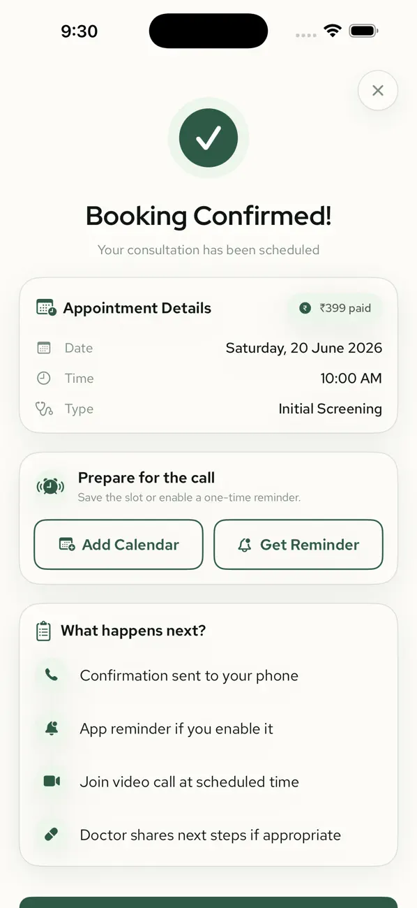 Zelta booking screen